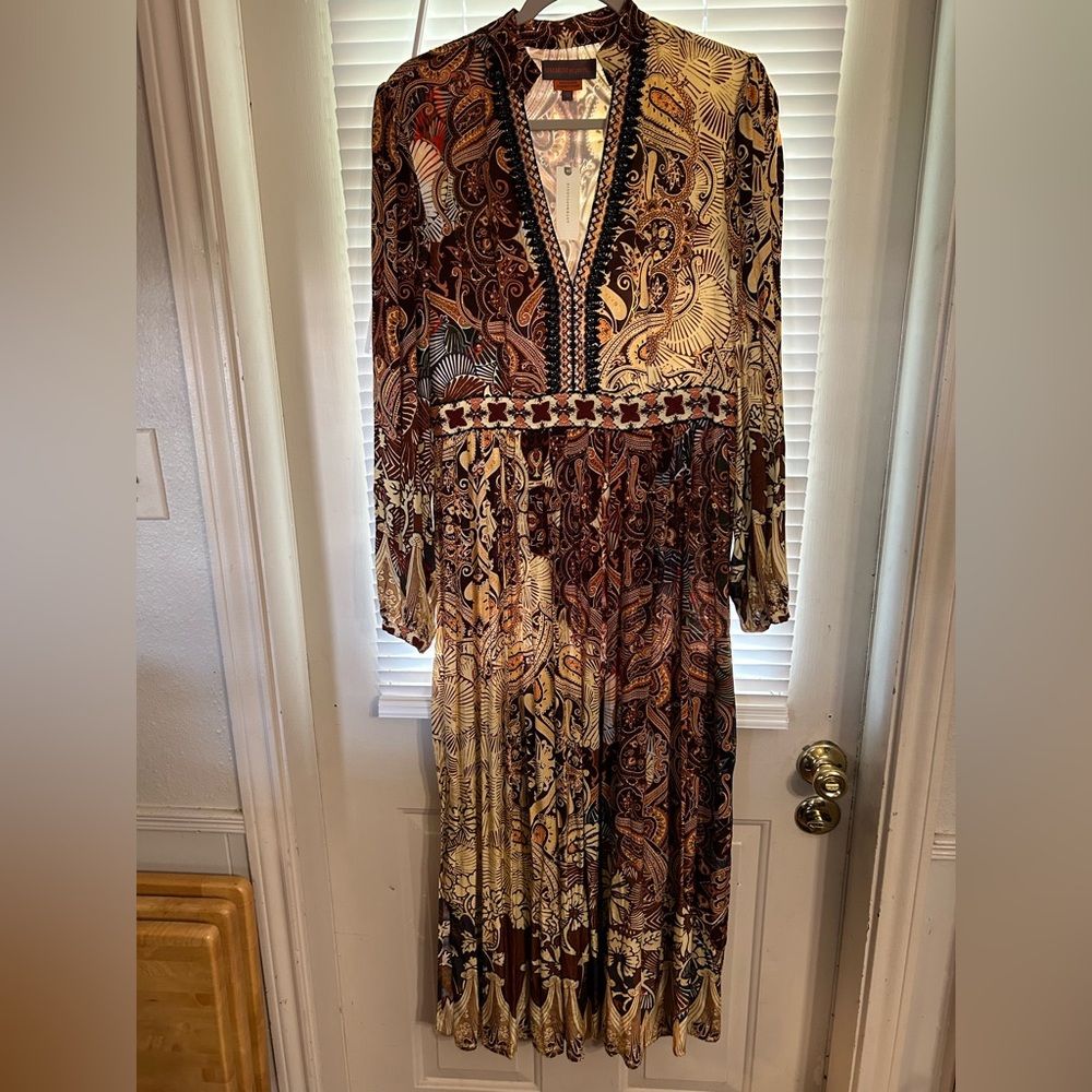 Anthropologie Autumnal Brown Motif Maxi dress. Size 10